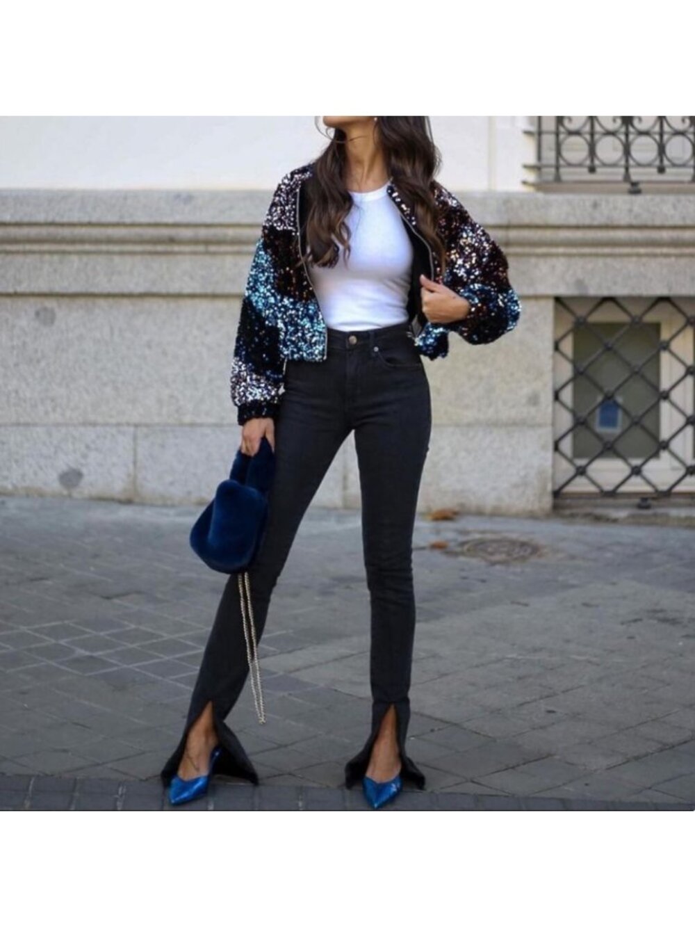 Zara Sequin Festive Days Cropped Bomber Jacket sz M - Picture 5 of 13